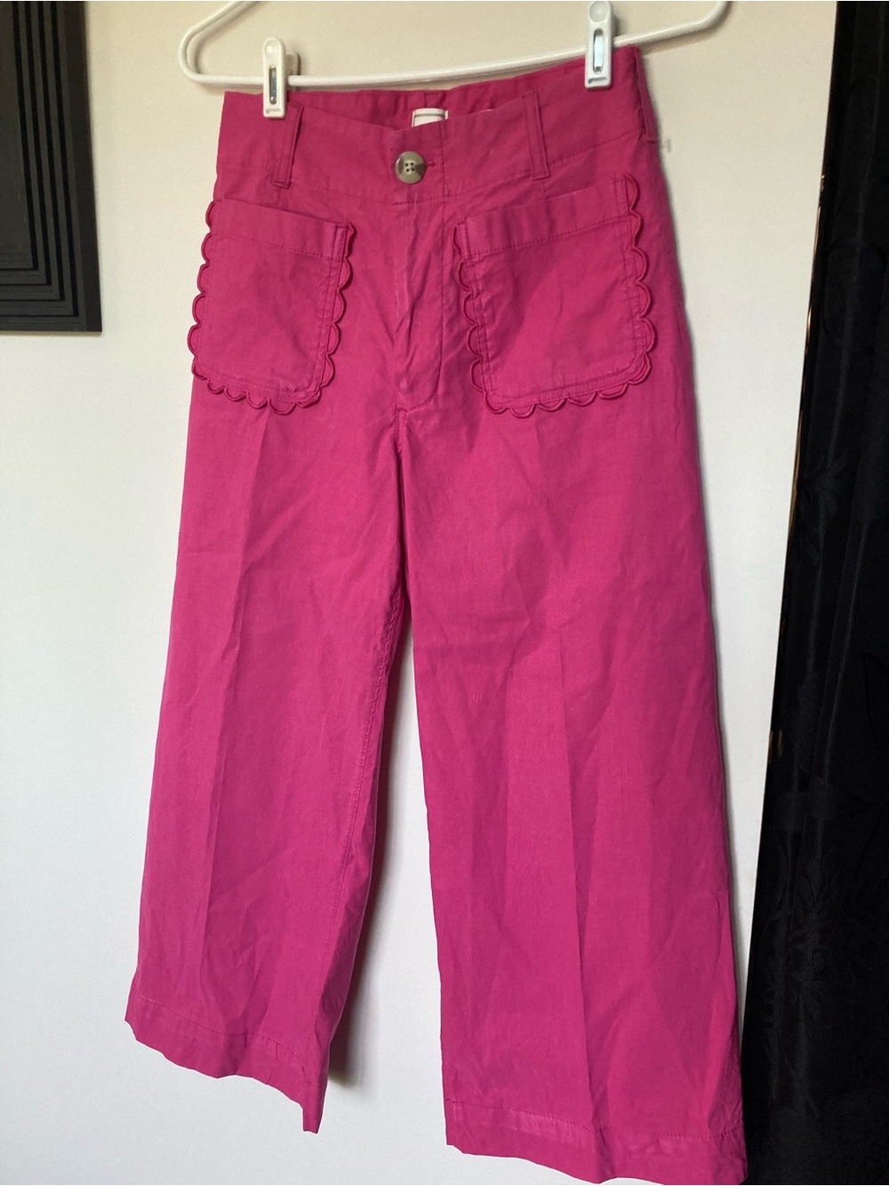Maeve the colette Bright Pink Scalloped Pocket Wide-Leg Pants